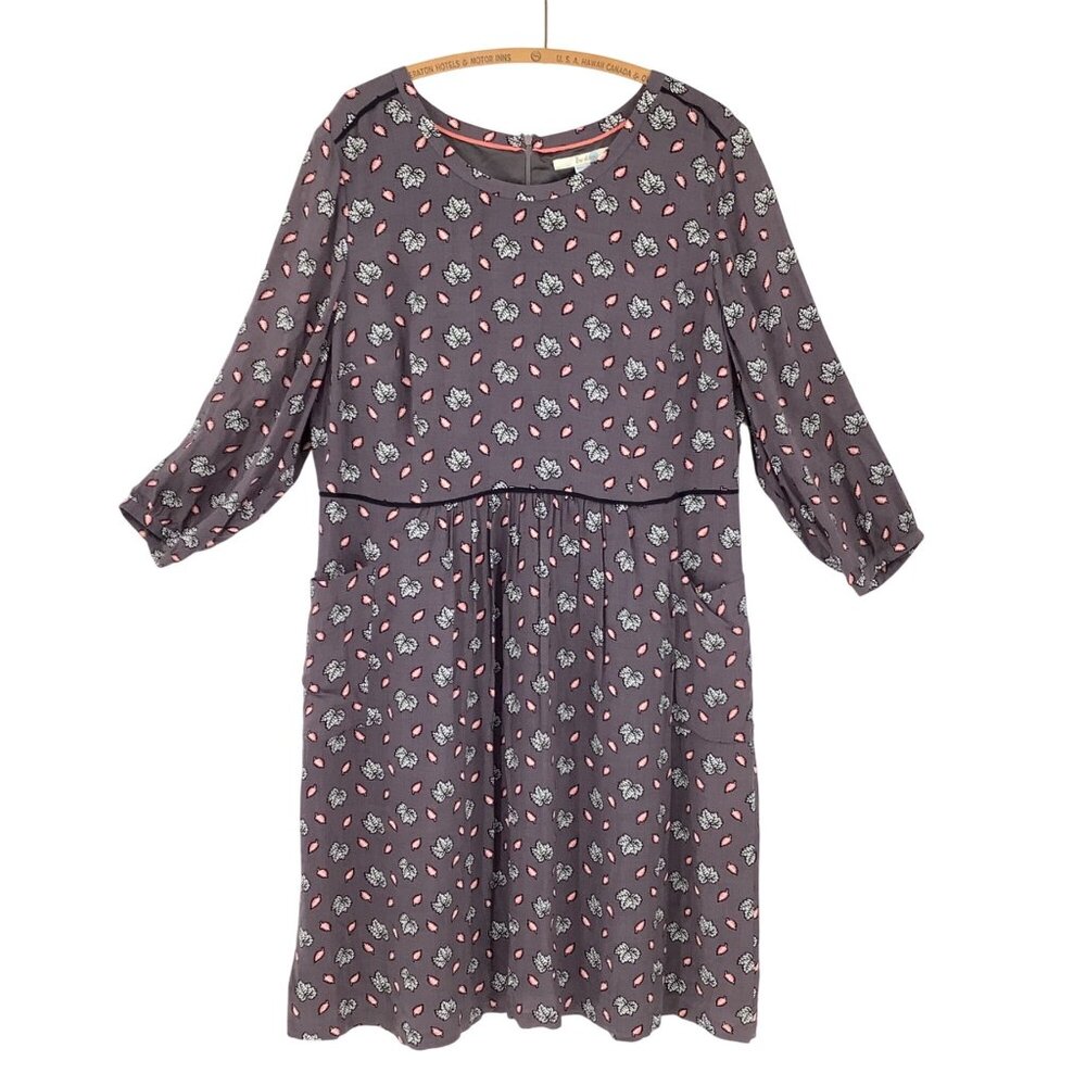 Boden Midi Dress Boho Floral Leaf Size Large W/ Pockets Cottagecore Minimalist